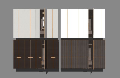 现代实木轻奢衣柜组合su模型，衣柜组合草图大师模型下载