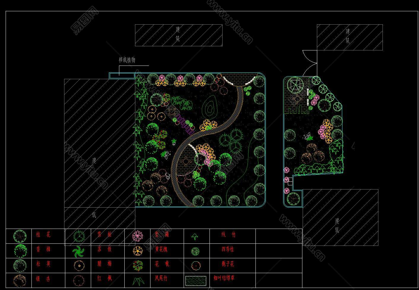 园林设计花园CAD施工平面图，花园CAD施工图下载 - 易图网