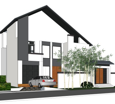 新中式独栋别墅草图大师模型，sketchup别墅su模型下载