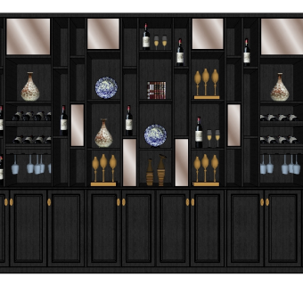 新中式酒柜草图大师模型，酒柜sketchup模型下载