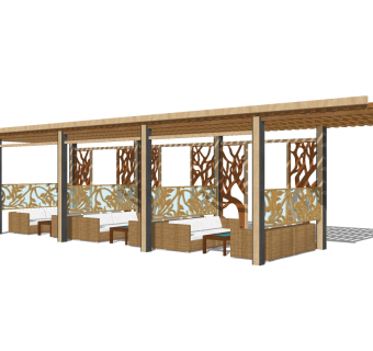 新中式实木隔断廊架草图大师模型，实木隔断廊架sketchup模型下载