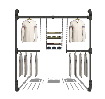 工业风商店挂衣架草图大师模型,服装店衣架su模型下载