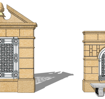 欧式围墙SU模型下载，围墙 skb模型分享