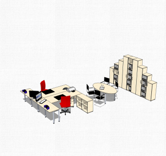 现代办工桌文件柜组合su模型，办工桌文件柜组合skp模型下载
