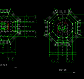 七层仿古佛塔建筑施工图，佛塔CAD建筑图纸下载