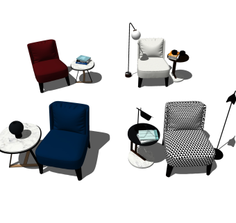 现代单人沙发边几组合su模型，单人沙发边几组合skp模型下载