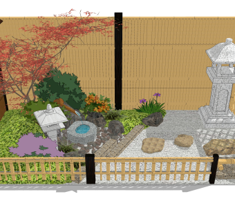 日式庭院建筑SU模型，庭院建筑SKB文件下载