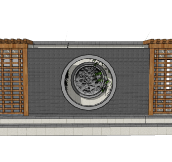 中式景观墙sketchup模型下载，景观墙草图大师模型