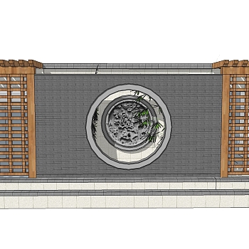 中式景观墙sketchup模型下载，景观墙草图大师模型