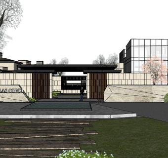 中式售楼处skb模型分享，售楼中心SU模型下载