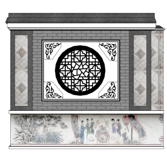 中式景观墙草图大师模型，景墙sketchup模型下载