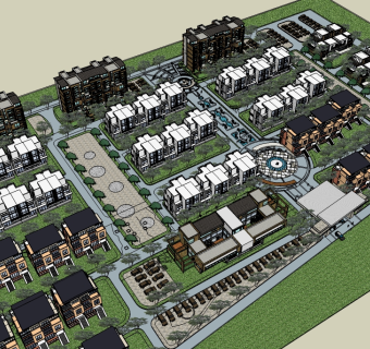 现代小区规划su模型下载、小区规划草图大师模型下载