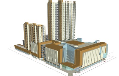 欧式商业街草图大师模型，商业街sketchup模型免费下载