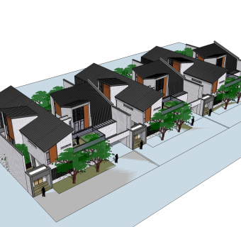 现代联排别墅su模型，别墅skb文件下载