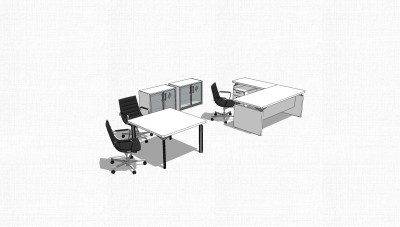 现代老板桌文件柜组合su模型，老板桌文件柜组合skp模型下载