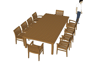 <em>现代实木餐桌椅</em>su模型，10人餐桌草图大师模型下载