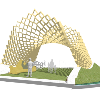 现代实木造型廊架组合草图大师模型，造型廊架组合sketchup模型下载