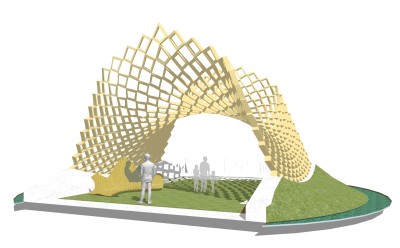 现代实木造型廊架组合草图大师模型，造型廊架组合sketchup模型下载