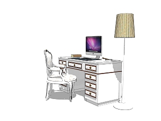 简欧<em>书桌</em>椅子组合su模型，<em>书桌</em>椅子sketchup模型下载