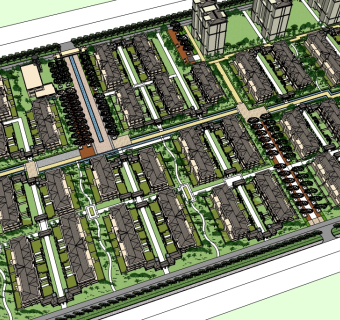 现代小区住宅规划su模型下载、小区住宅规划草图大师模型下载