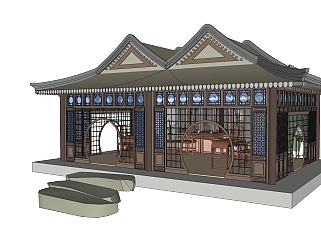 中式古建民房免费su模型 下载、古建民房草图大师模型下载