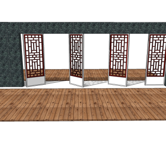 中式景观墙sketchup模型下载，景观墙草图大师模型