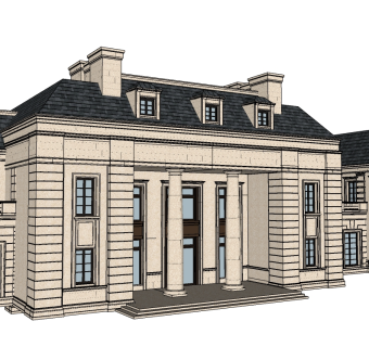 中式售楼处skb模型分享，售楼中心SU模型下载