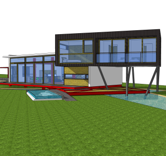 现代独栋别墅草图大师模型下载，别墅外观sketchup模型分享