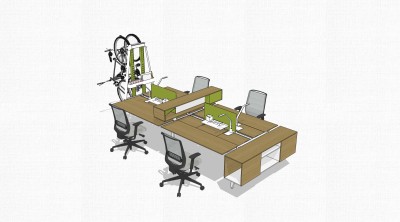 现代屏风办工桌sketchup模型，办工桌su模型，办工桌草图大师素材下载