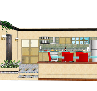 美式橱柜草图大师免费模型，厨房柜sketchup模型下载