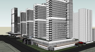 CBD中央办公区 商业区与居住区总体规划su模型下载