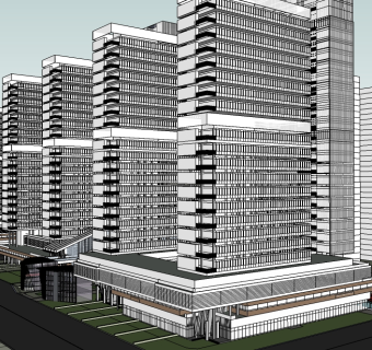 CBD中央办公区 商业区与居住区总体规划su模型下载