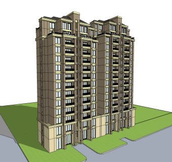 欧式高层公寓外观草图大师模型，公寓su模型下载