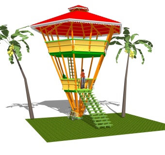 现代竹制观景台sketchup模型，观景台草图大师模型下载
