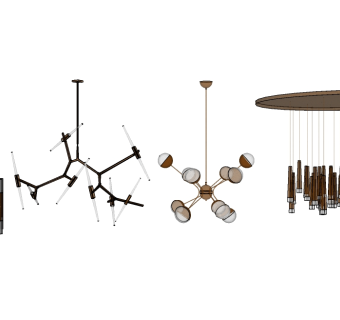 现代金属吊灯组合su模型，吊灯sketchup模型下载