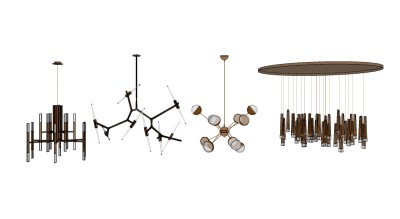 现代金属吊灯组合su模型，吊灯sketchup模型下载