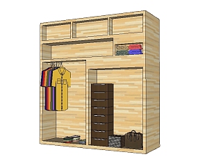 现代<em>木质衣柜</em>草图大师模型，衣柜sketchup模型下载