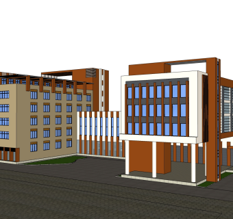 现代办公楼外观草图大师模型，办公楼外观sketchup模型免费下载
