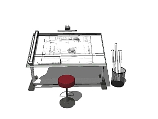 现代绘图工作桌草图大师模型，书桌sketchup模型