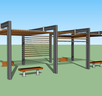 现代景观廊架草图大师模型，景观廊架sketchup模型下载