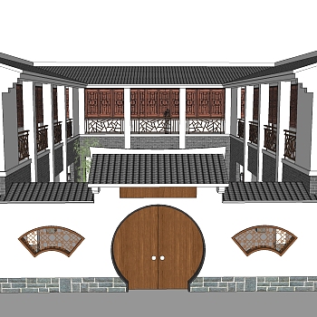中式四合院免费su模型下载、四合院草图大师模型下载