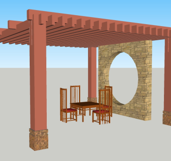 现代中式廊亭草图大师模型，廊亭sketchup模型下载