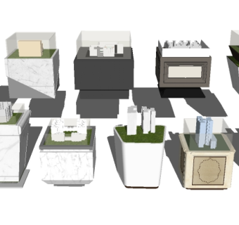 现代商场展示柜组合su模型，展柜草图大师模型下载