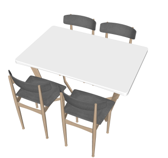 现代实木餐桌椅su模型，四人餐桌小餐桌草图大师模型下载