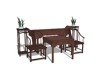 中式休闲桌椅免费su模型，休闲桌椅sketchup模型下载