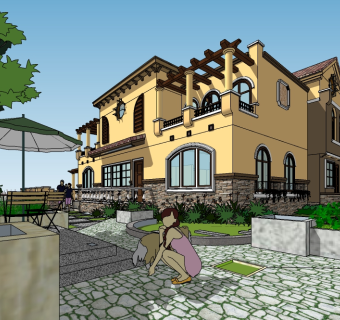 欧式独栋别墅草图大师模型，sketchup别墅su模型下载