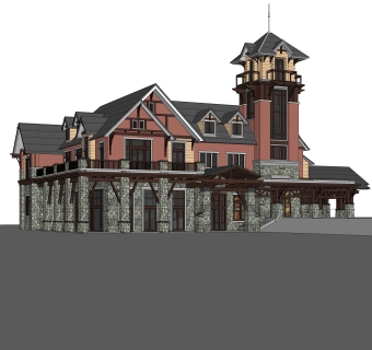 欧式独栋别墅草图大师模型，sketchup别墅su模型下载