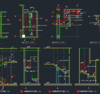 原创旋转楼梯CAD大样节点图库，旋转楼梯CAD施工图纸下载