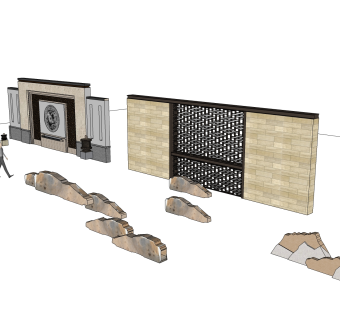 新中式欧式景墙sketchup模型下载
