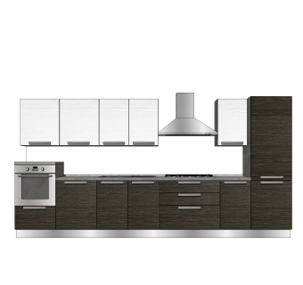 现代橱柜草图大师模型，一字型橱柜sketchup模型下载